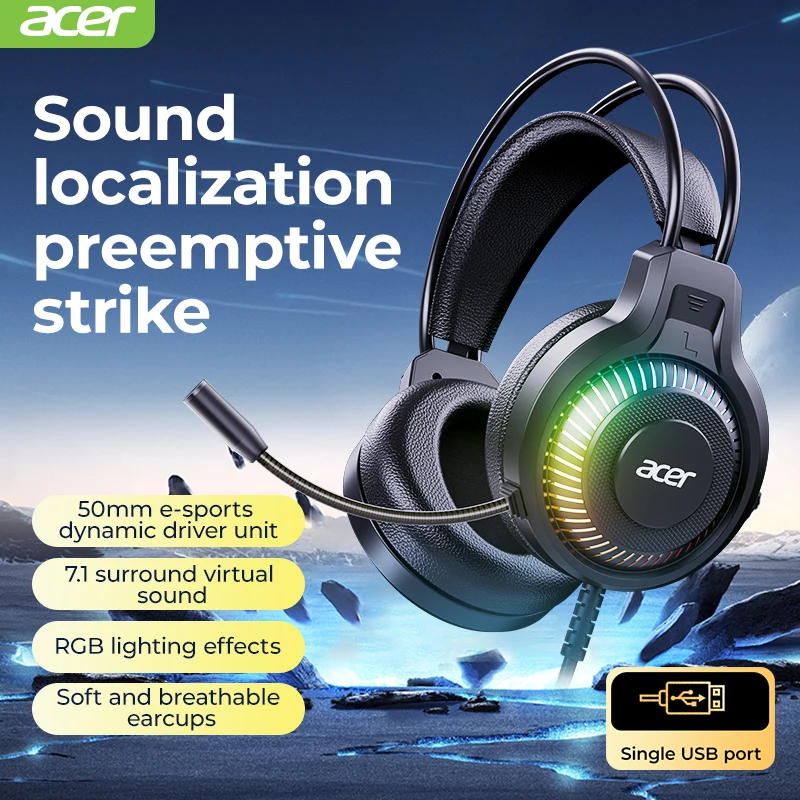 سماعات أذن سلكية بإضاءة رائعة RGB، سماعات أذن منخفضة الكمون مع ميكروفون، سماعات أذن مريحة قابلة للتنفس، تأثيرات صوتية محيطة للعبة #2