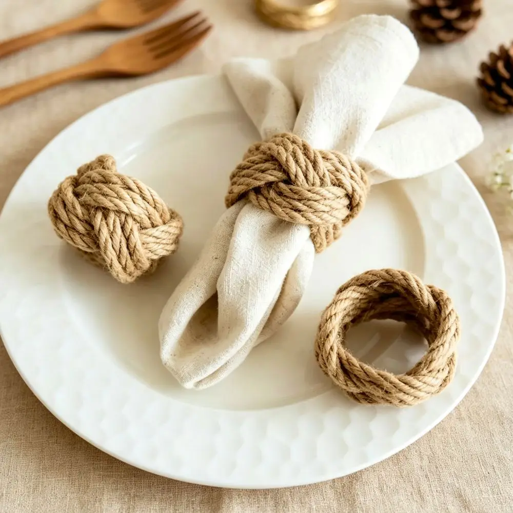 3/6pcs Handcrafted Jute Rope Napkin Rings Rustic Braided Serviette Ring for Farmhouse Dining Table Styling YMY