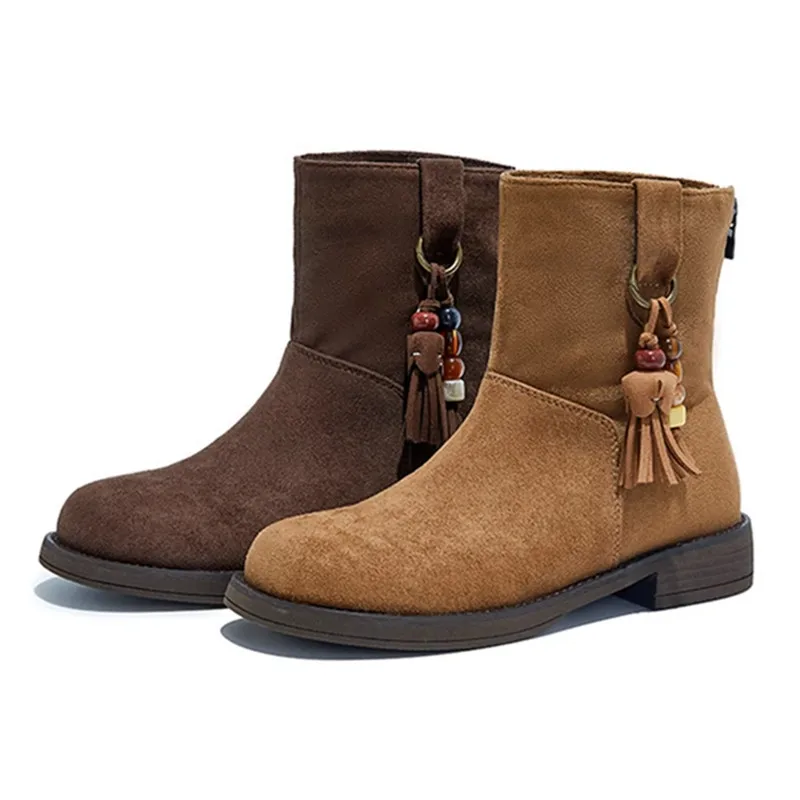 

Роскошные дизайнерские ботильоны из коровьей замши, женские модные аксессуары, ковбойские сапоги в стиле вестерн с молнией сзади, нескользящая зимняя обувь для женщин