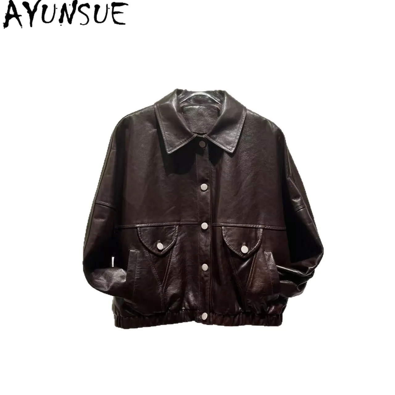 

AYUNSUE Real Leather Jacket Women Spring Autumn Clothes New Oil Wax Sheepskin Leather Coat Fashion Loose Fit Jaqueta De Couro