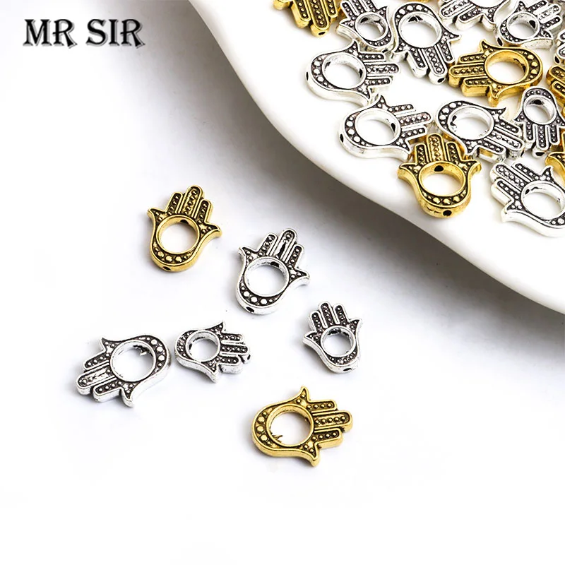 10pcs Hamsa Hand Openwork Metal Spacer Beads Charms Antique Silver/Gold Color Lucky Loose Bead For Jewelry Making DIY Bracelets