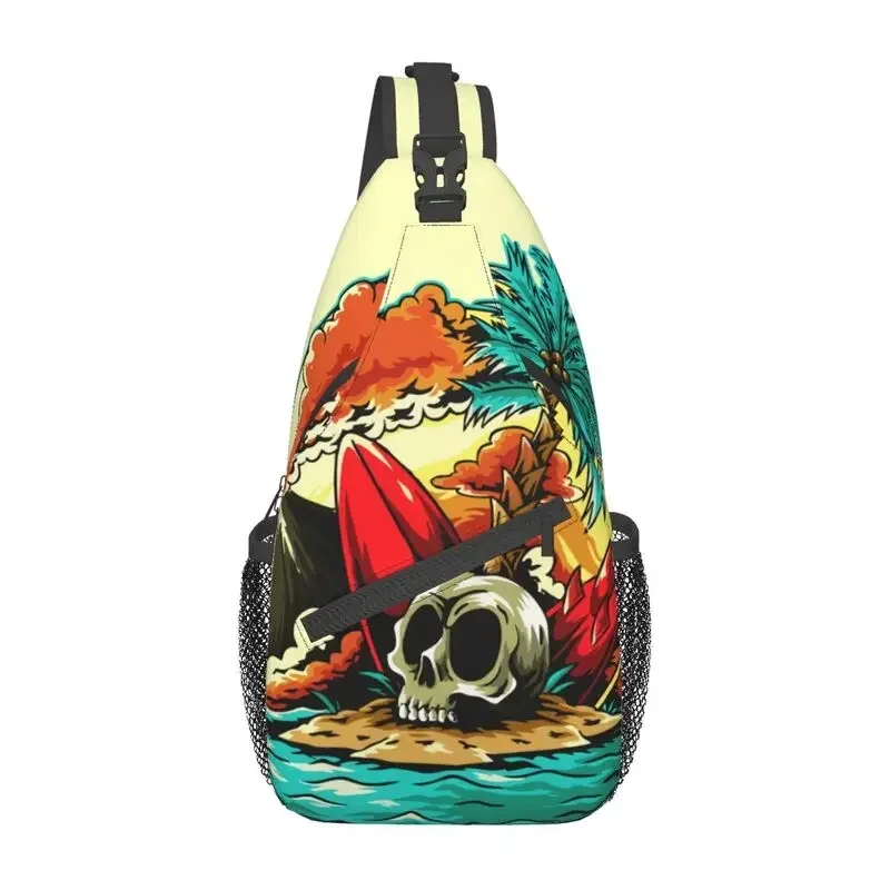 Summer Skull Surfing Sling Bags for Men Fashion Beach Surfer Shoulder Crossbody Chest Backpack Travel Hiking Daypack