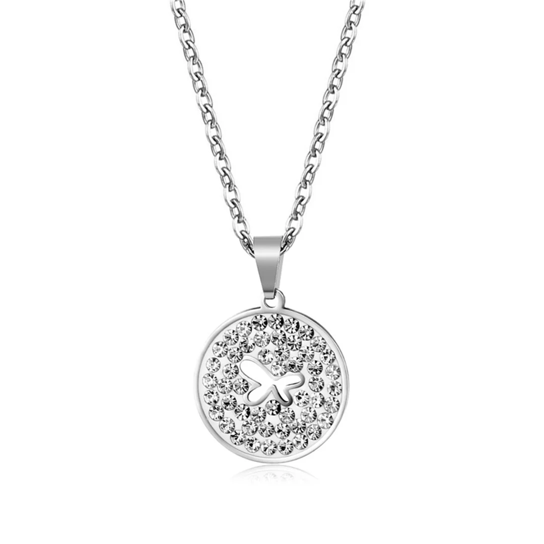 

Punk Fashion Animal Hollow Butterfly Pendant Female Silver Color Stainless Steel Zirconia Round Necklace For Women Jewelry Gift