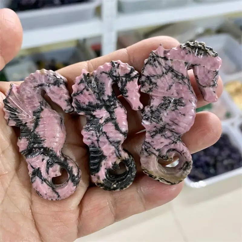 Natural Rhodonite Sea Horse Crytsal Carving Healing Home DIY Christmas Decoration Gemstone Birthday Present 1pcs