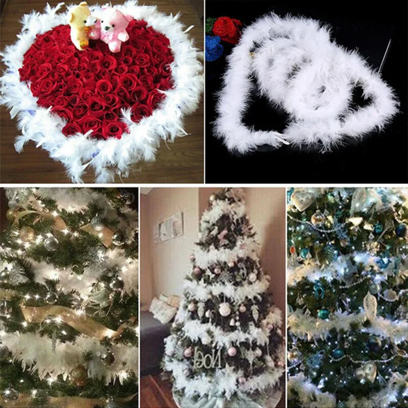 2m Natural Feather Boa Strip Xmas Ribbon Party Garland Decor albero di natale bianco fai da te forniture per matrimoni accessori per regali