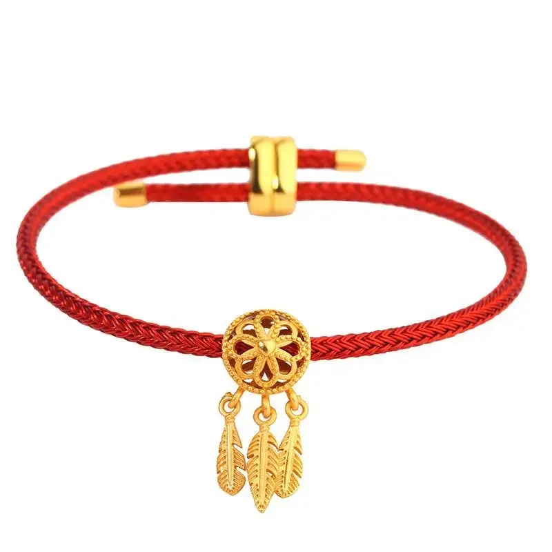 Shajin gelang aksesori kecil kalung Aksesori DIY manik-manik keberuntungan Dreamcatcher Ruyi tas keberuntungan metode kuno berlapis emas