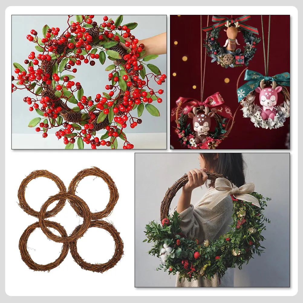 

5Pcs Natural Rattan Wreath Ring DIY Frame Garland Circle Floral Craft Decoration Home Garden Xmas Party Supplies
