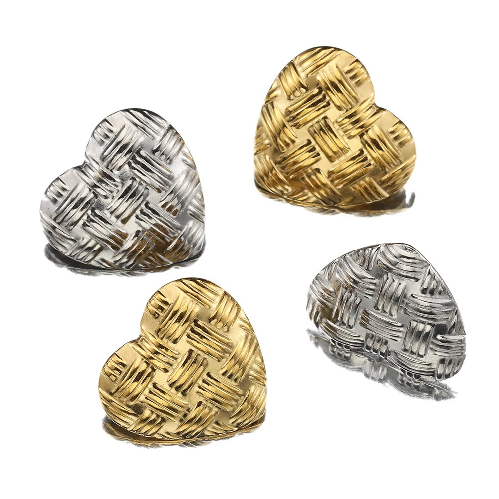 

10Pcs Big Heart Stainless Steel Stud Earring Base Knitted Pattern Love Post with Earring Backs for DIY Jewelry Making Supplies