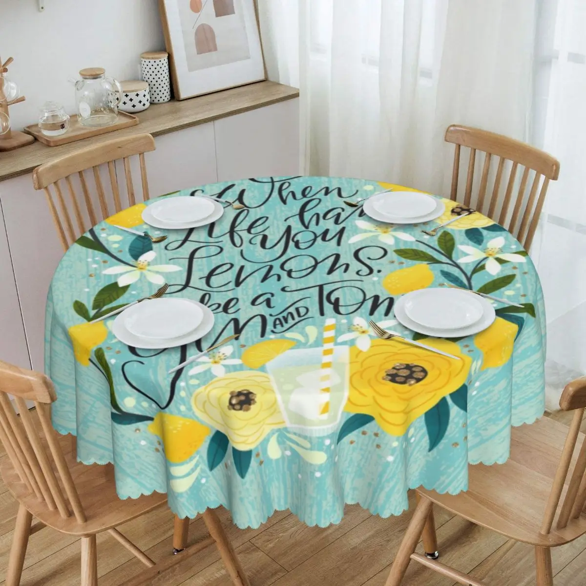 Custom When Life Hands You Lemons Citrus Fruit Tablecloths 60 Inch Make A Gin And Tonic Table Cover for Wedding Table Cloth