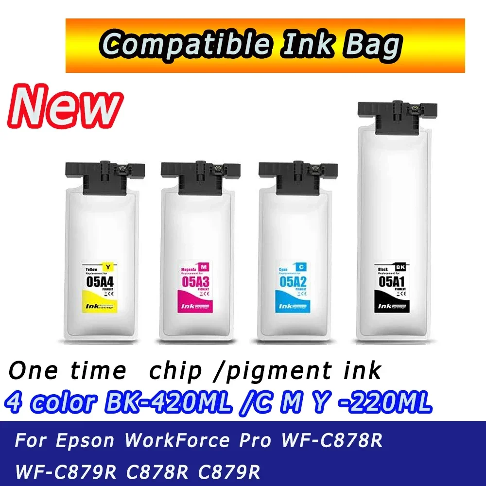 T05A T05A1 - T05A4 Compatible Ink Bag with Pigment Ink with One Time Chip Kits for Epson WFC878r WFC879r Printer Europe Only