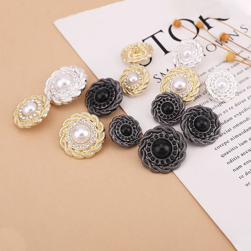 Metall-Strass-Blumenknöpfe mit hohem Schaft, dekorative Knöpfe für Hemden, Blusen, Mäntel, Strickjacken, Kleidung, Nähzubehör – Detail 1