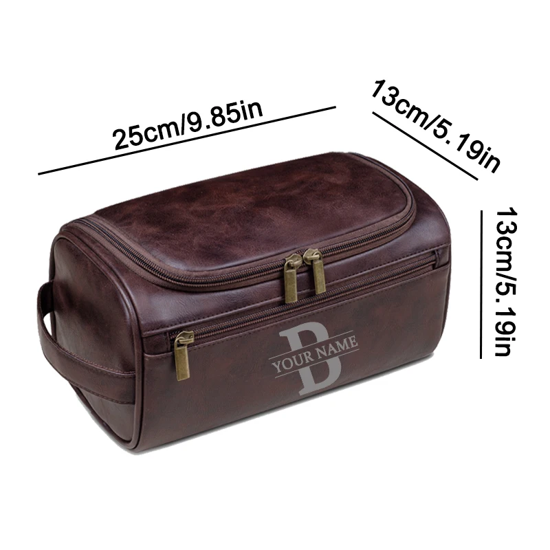 Men's Custom Engraved Faux Leather Wallet Toiletry Bag Simple Style Travel Dopp Kit With Personalized Laser Etching Make Neme