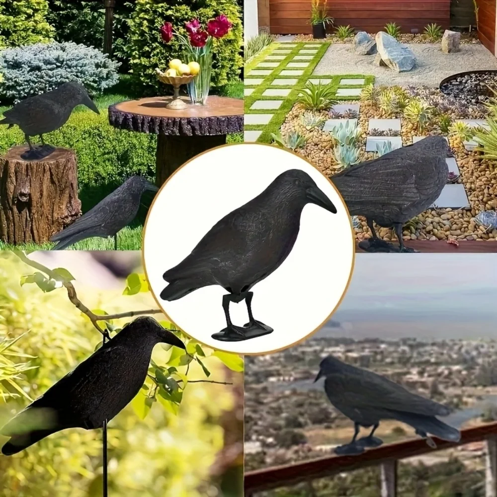 1 Plastic Crow Bird Ornament with a Stand, for Garden, Yard, and Home Decoration, Simulating a Crow Decoration