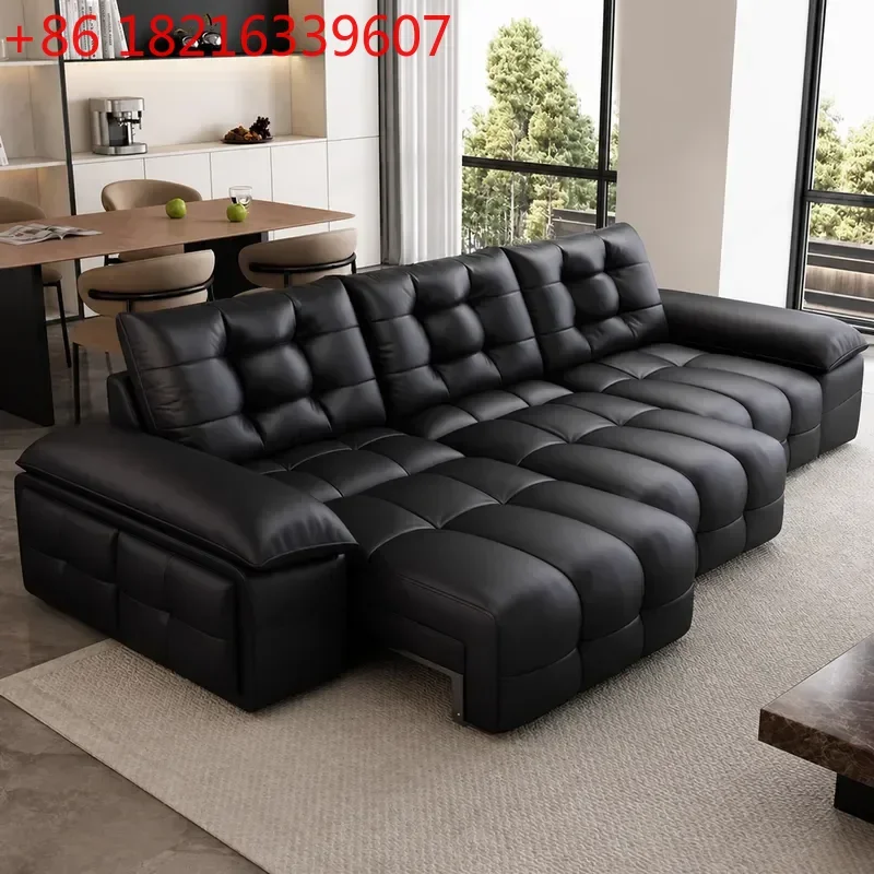 YAO Italian Leather Electric Recliner Sofa 3 Seater Multifunctional Convertible Sleeper Bed for Small Apartment Living Room Ligh