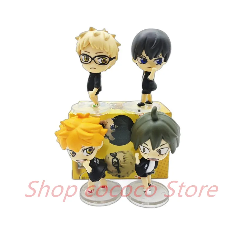 4Pcs/1Set Haikyuu Figure Tobio Kageyama Model Q version Hinata Shoyo Toy Kei Tsukishima Gift Collection Tadashi Yamaguchi PVC