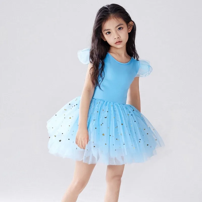 2025 جديد Strappy قطعة واحدة فستان الأميرة الباليه الأطفال أداء الرقص دعوى فستان من الشاش وزي الباليه