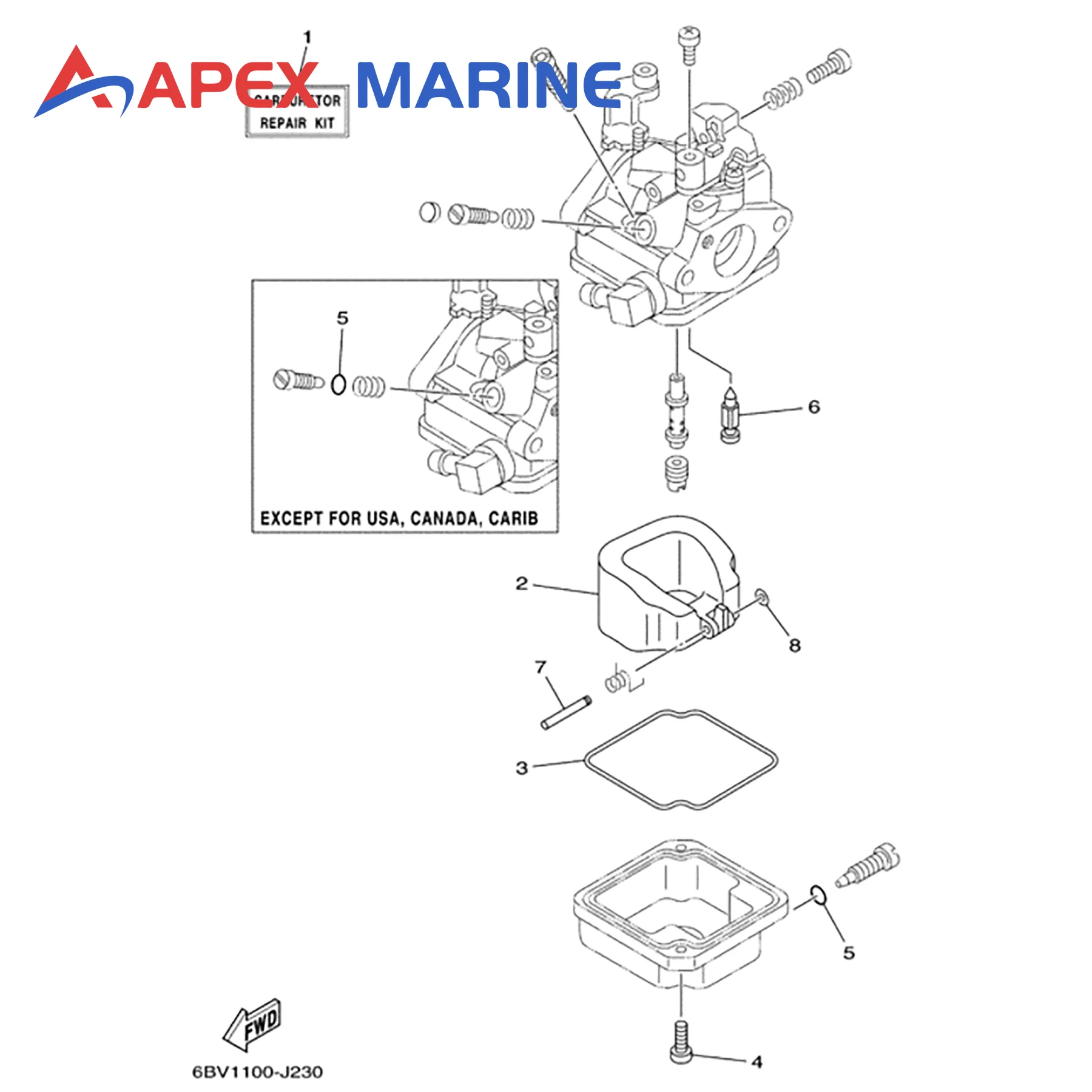 6BX-W0093-00 Boat Motor Carburetor Rebuild Kit Fits for 4-Stroke Outboard Engine 4 6 HP F4 6 Part Replacement 6BX-W0093