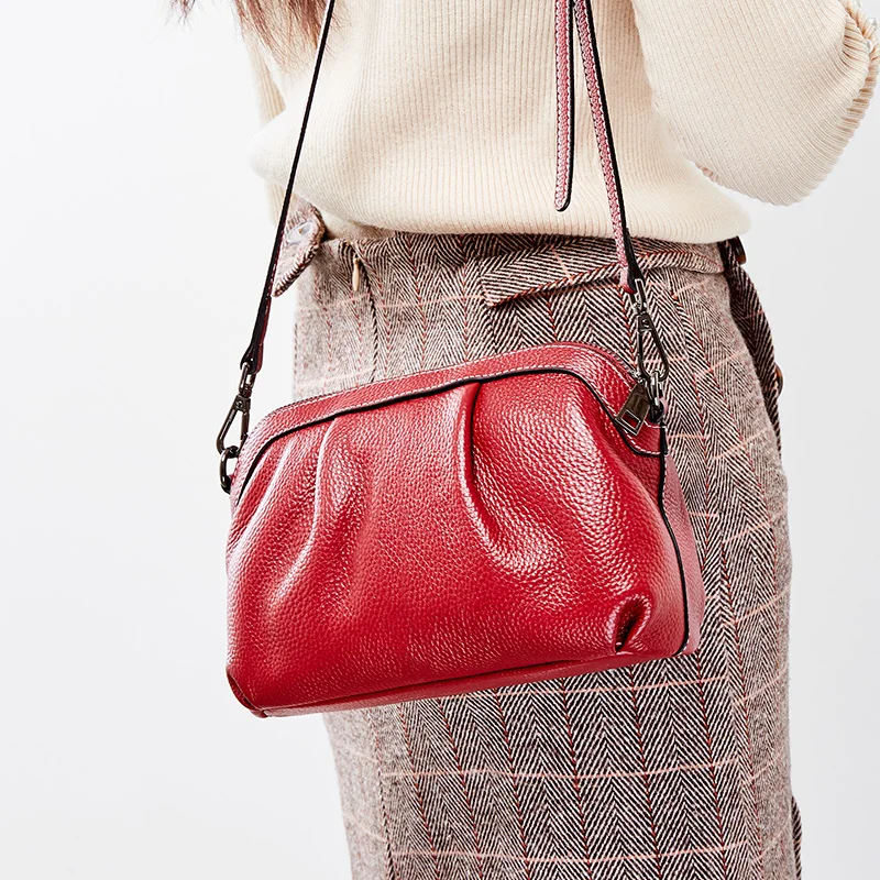 Zency New Women Messenger Bag 100% Genuine Leather High Quality Small Hobos Bags Daily Casual Lady Shoulder Bag Pearl Blue