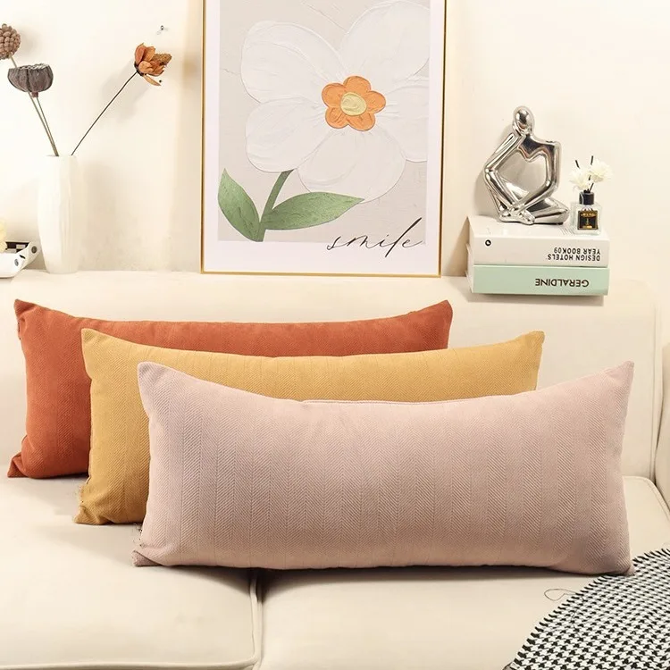 Simple herringbone pattern long pillowcase lumbar pillow cover square/ rectangle backrest chenille cushion covers indoor