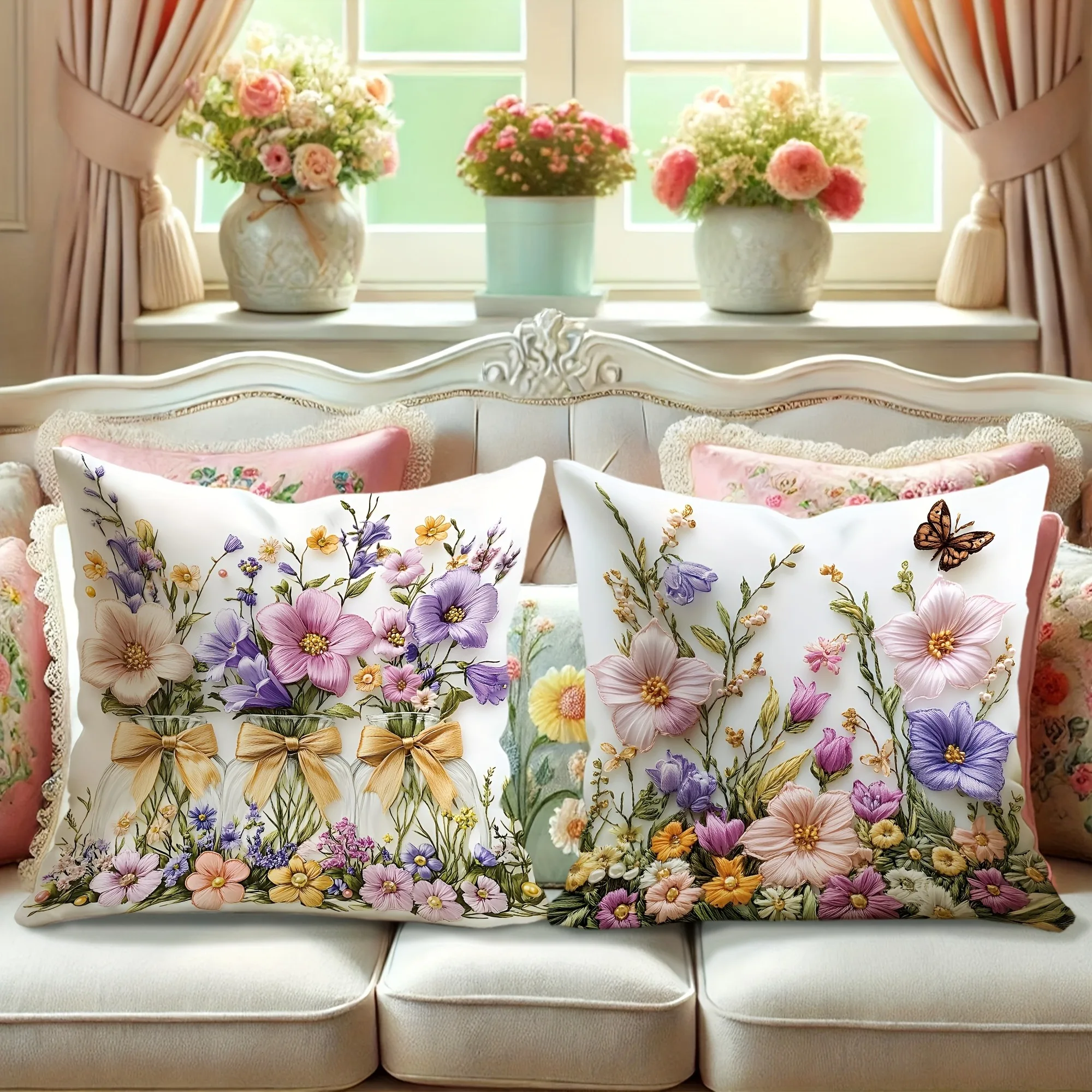 Vintage Print Pattern Home Decor Pillowcase Bedroom Living Room Sofa Decoration Polyester Cushion Cover with Zipper