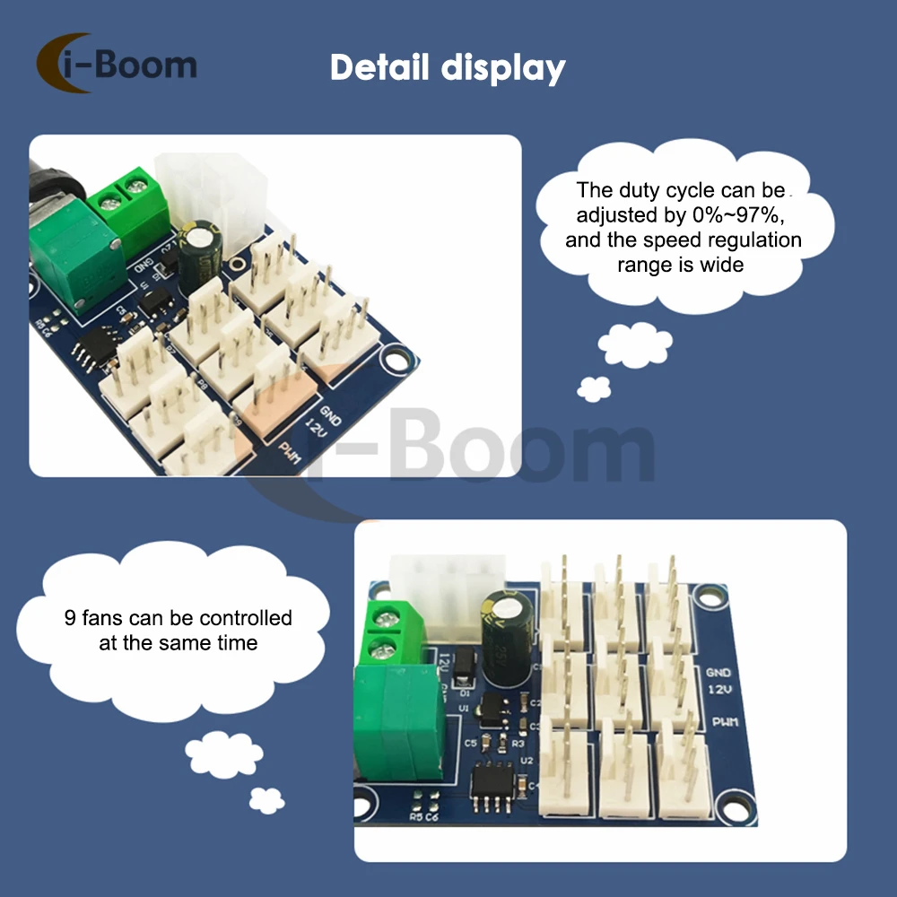 Multi-Channel Fan Motor Speed Controller PWM Speed Governor 12V 2A For PC Computer chassis fan