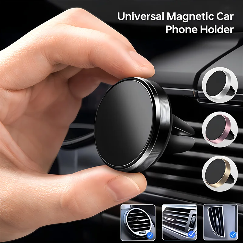 Universal Magnetic Car Mobile Phone Holder For iPhone 15 Pro Max Samsung S23 S22 Ultra Round Car Air Vent Stand Magnet Cellphone