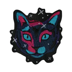 1PC Black Star Cat Cute Embroidered Patch Iron On Sew On Patches For Clothing Cap Bag Jacket DIY Gift Badge With Hot Adhesive