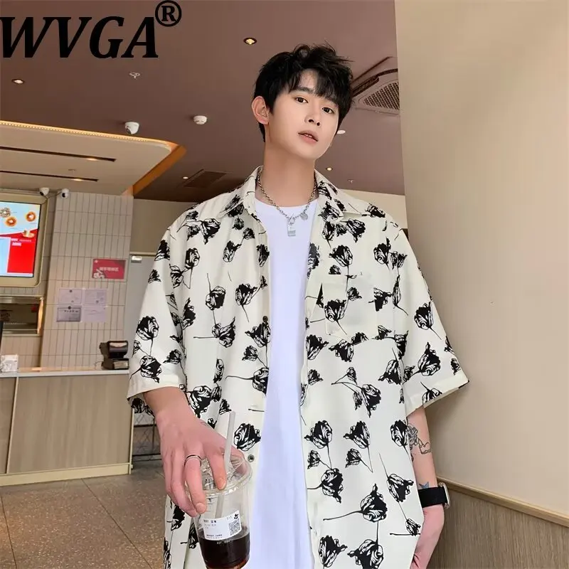 

WVGA Summer New Man Short-sleeve Floral Shirts Korean Style Niche Chic Casual Chinese Style Stylish Turn-Down Collar Tops W21435