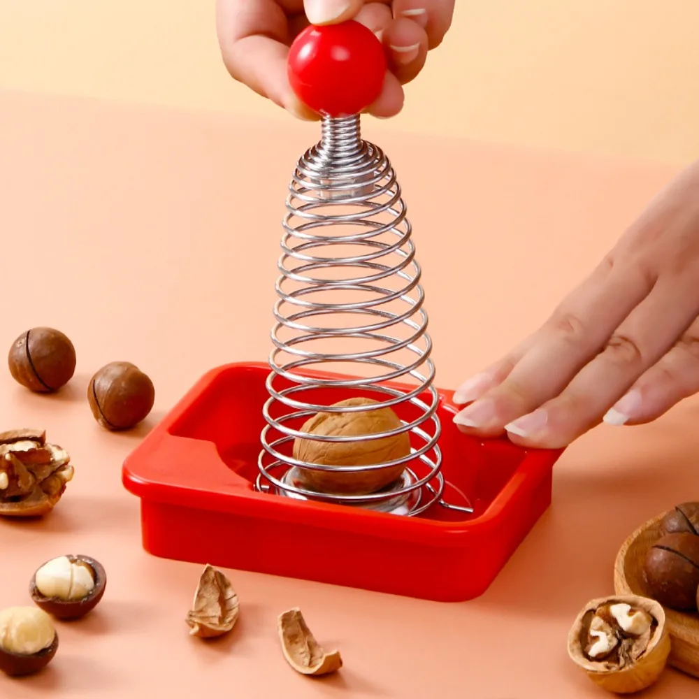 

Easy To Use Stainless Steel Spiral Spring Nutcracker Professional Effective Walnut Plier with Base Tray Nut Shell Opener Kids