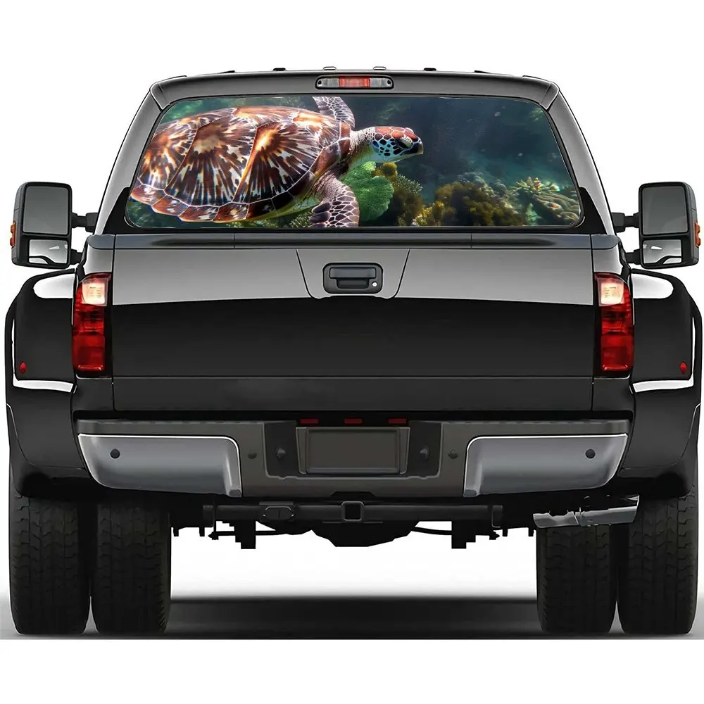 

Underwater Animal Sea Turtle Print Car Rear Windshield Sticker Truck Window See Through Perforated Back Window Vinyl Decal Decor