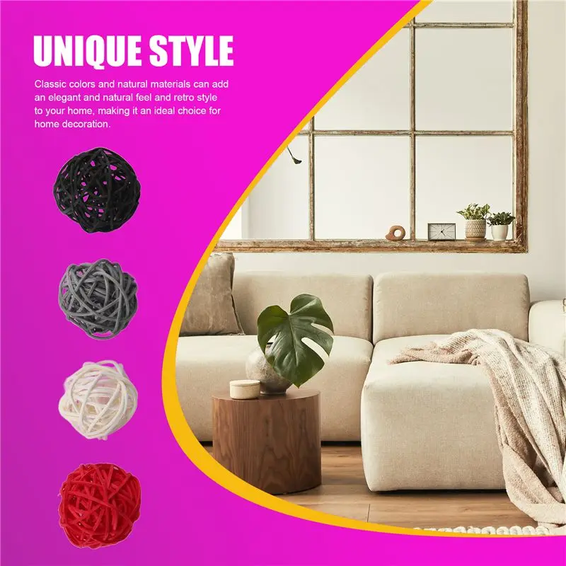 NEW HOT In Stock-2 Inch Rattan Balls Decorative For Home Decor DIY Filler Ornament Wedding Table Decoration(Black, Grey, Red, Wh