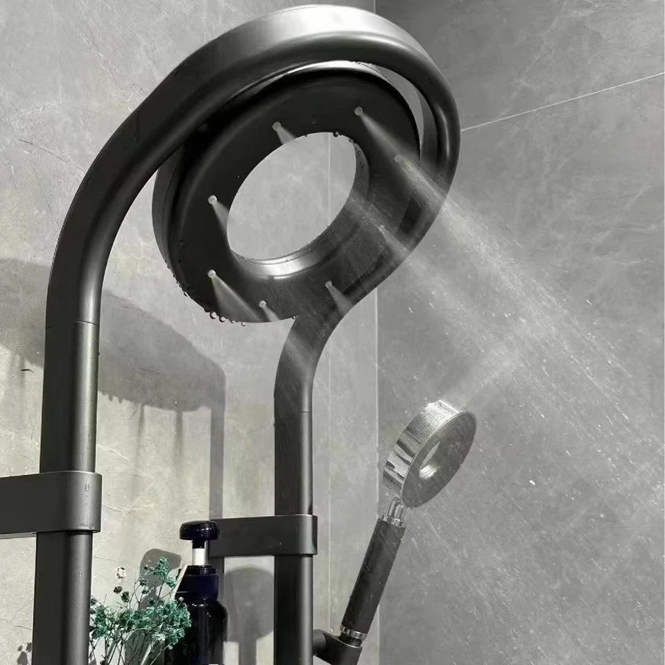 

High-End Supercharged Brass Shower Head Polished Finish Ceramic Valve Core Floor Stand Faucets Rain Massage Five Years Star