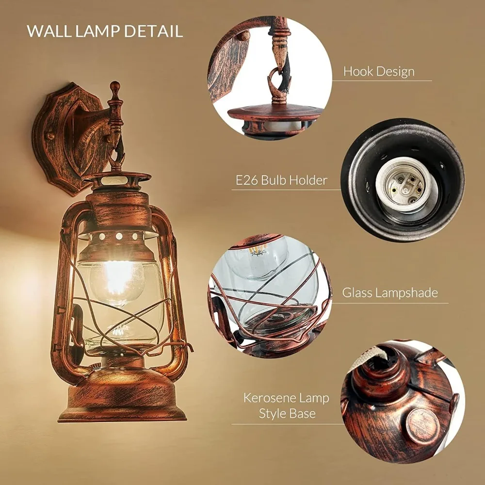 

Wall Sconces Retro Antique Vintage Rustic Lantern Lamp Wall Sconce Light Fixture (Yellow Bronze - 2 Pcs)