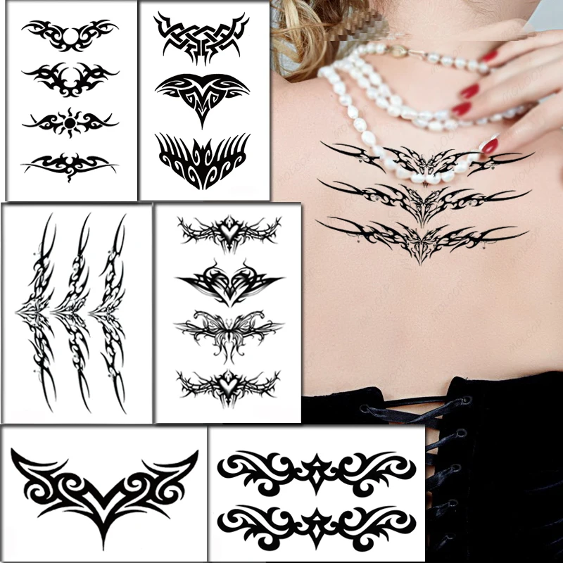 Tattoo Stickers Totem Black Color Flash Temporary Waterproof Party Fake Makeup Neck Hand Arm Body Art for Men Women