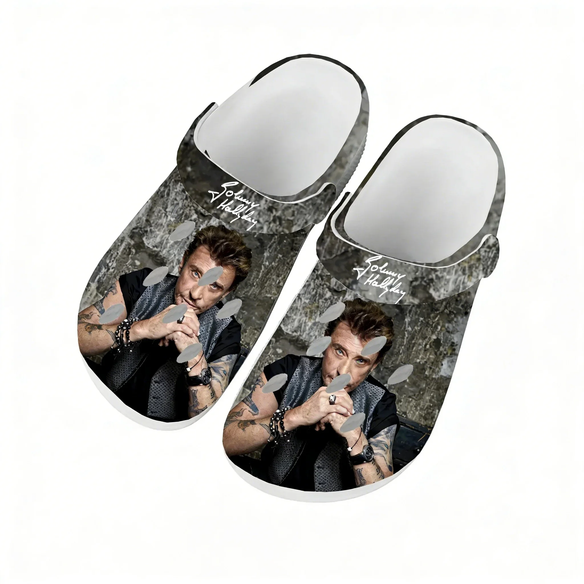 

Сандалии Johnny Hallyday для мужчин, женщин, подростков, мальчиков и девочек, водонепроницаемые, для дома и сада, сабо, на заказ, дышащие, с отверстиями, белые тапочки