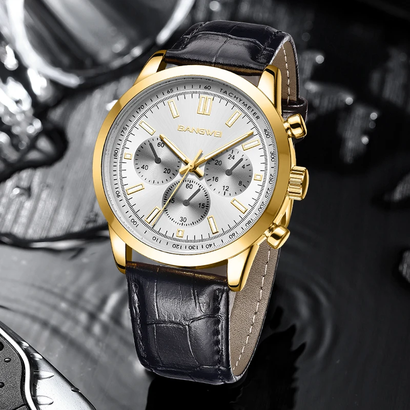 LIGE Marca BANGWEI Orologio da uomo alla moda Quadrante grande Cinturino in pelle Orologi da polso da lavoro Sport casual Orologi di lusso impermeabili per uomo