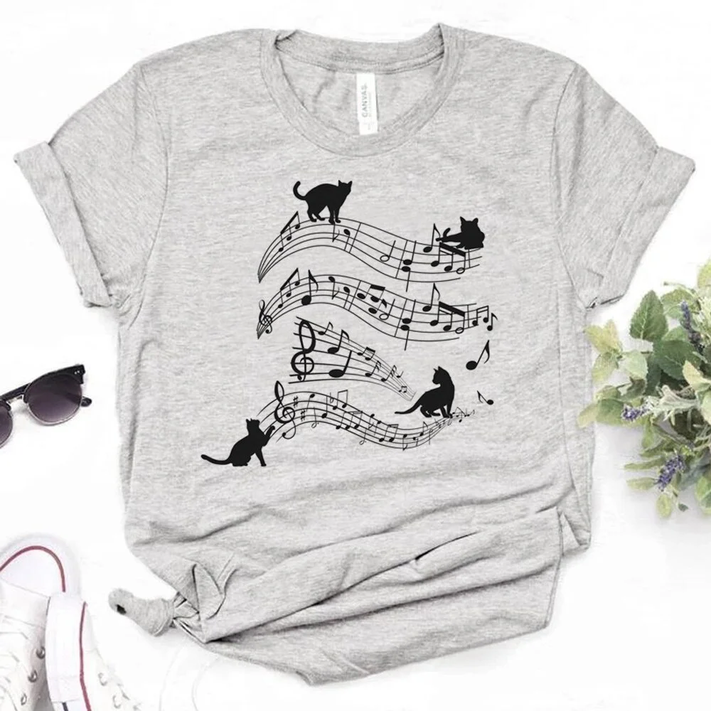 

new women tshirt Cats Musical Notes tops women harajuku funny manga tshirt female funny graphic 2000s clothing