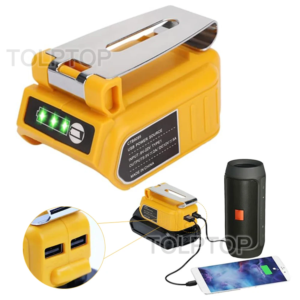 For Dewalt 18V 20V Lithium Battery 60W 5A Adapter Converter With USB Charging Port 12V DC Output Interface Compatible Appliances