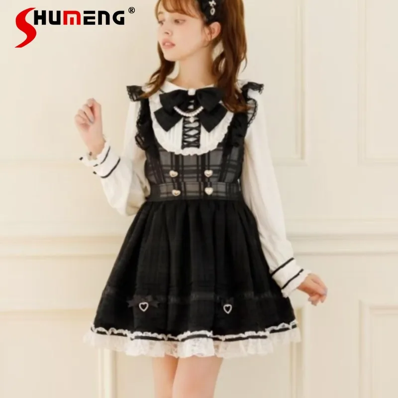 

Japanese Lolita Sweet Vestidos Winter New Doll Collar Mine Series Tie Big Bowknot Cute Dress With Its Own Crinoline For Women