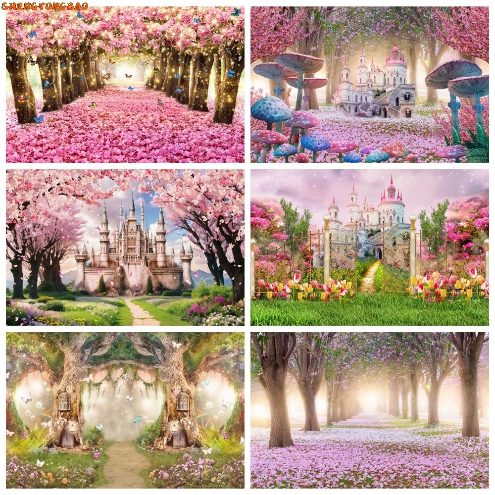 

Spring Castle Floral Backdrop Wonderland Forest Flower Baby Kids Birthday Party Wedding Photography Background Decor Studio Prop