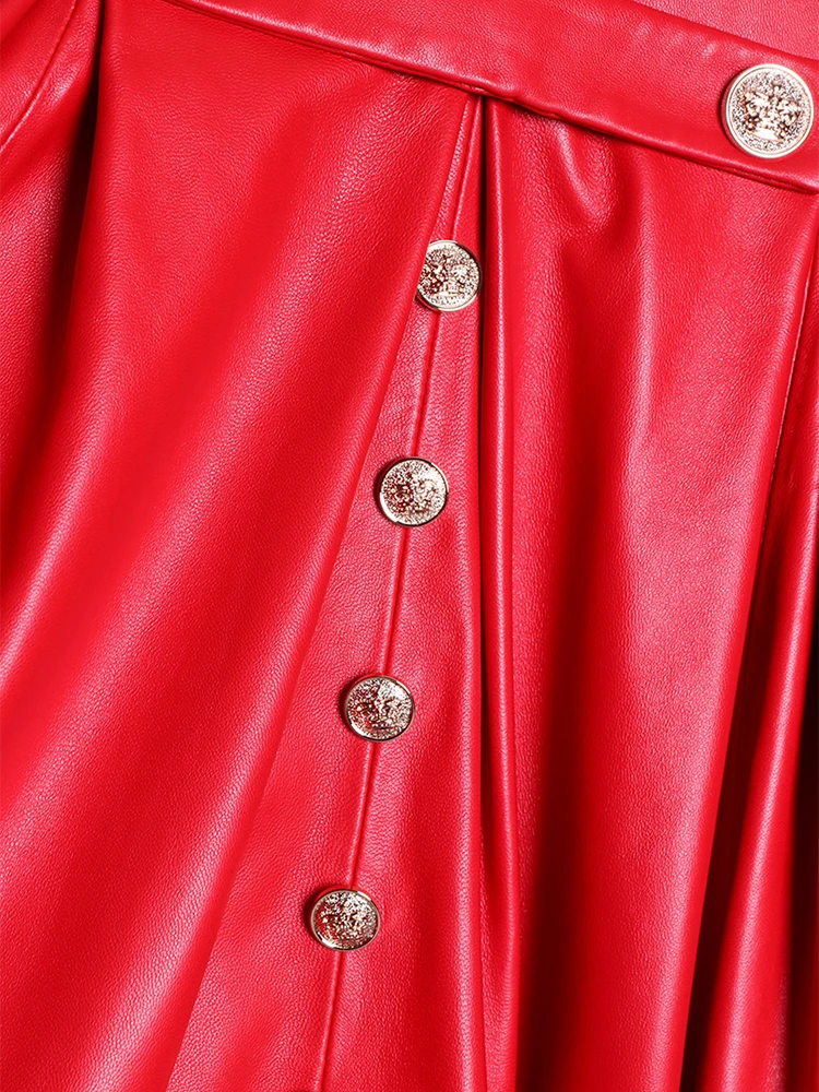 Gabardina de piel sintética con doble botonadura para mujer, Abrigo largo con falda roja y negra, elegante, moda de lujo, 4xl, 5xl, 6xl, 7x, otoño