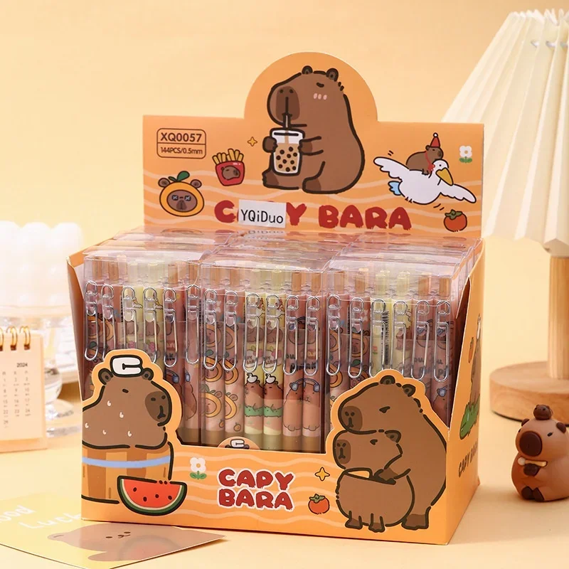

Гелевая ручка Capibala, 12 шт., 0,5 мм, черная мультяшная кукла, металлический зажим, милая форма, ручка для подписи, школьные принадлежности, канцелярские принадлежности для письма