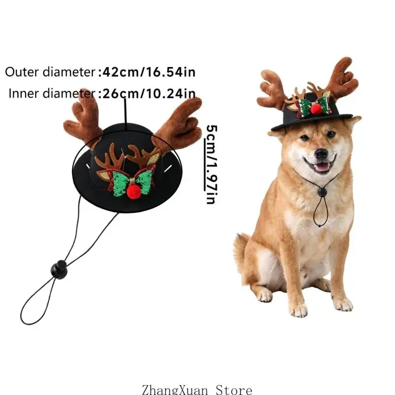 Weihnachtskostüm-Mütze, Pet Antler Cosplay-Zubehör, Katzen- und Hunde-Fotobekleidung 3XUF – Detail 9