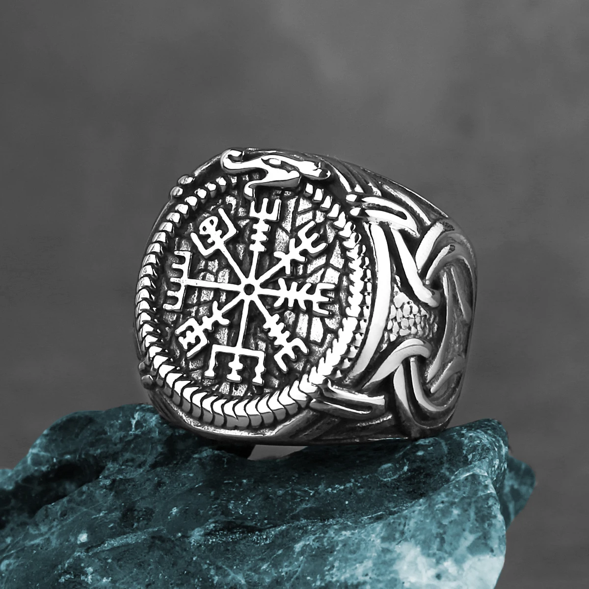 Stainless Steel Viking Compass Ring Men Nordic Rune Vintage Finger Accessories Odin Amulet Vegvisir Ring Jewelry Gift