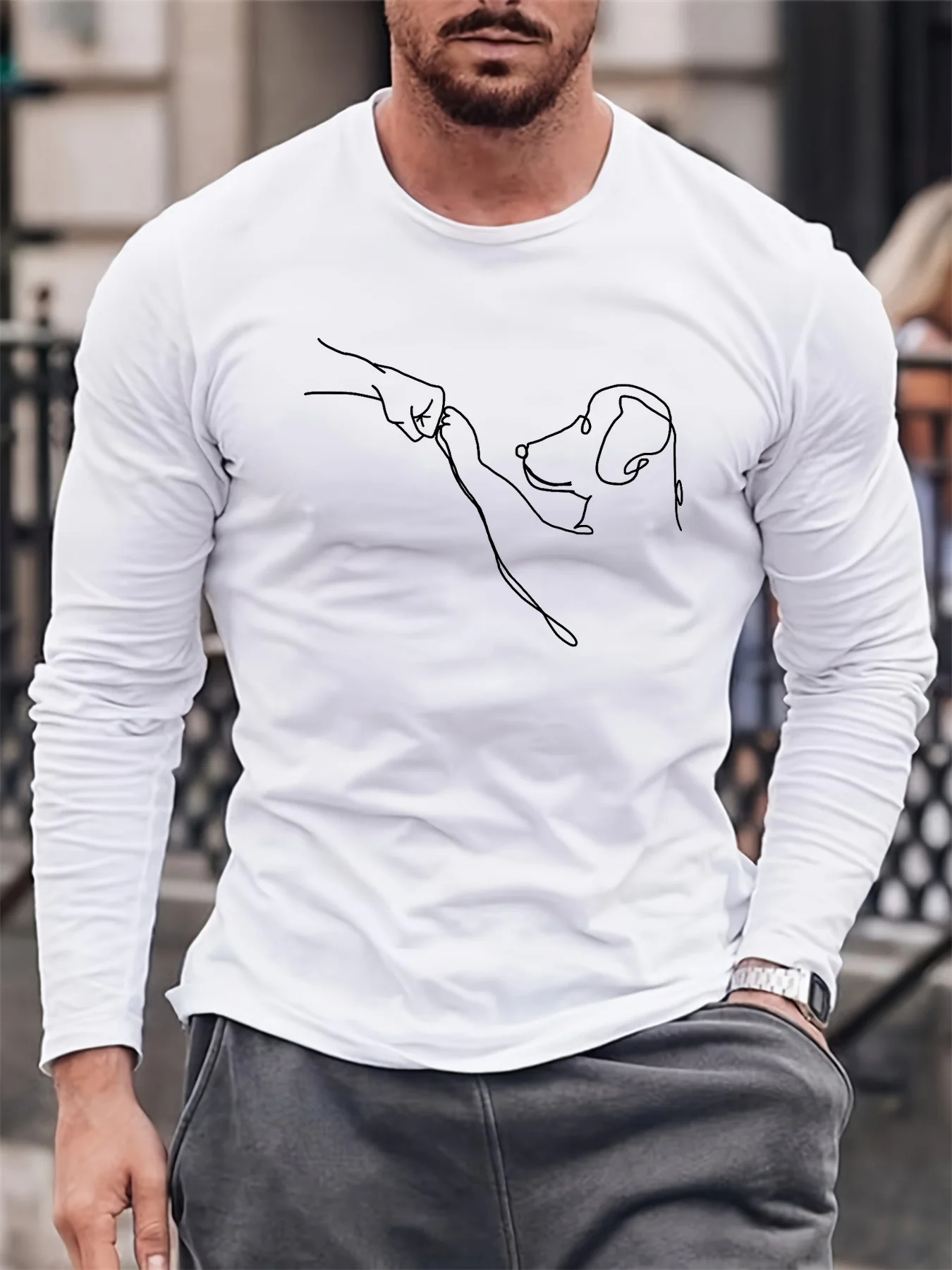 Men's 100% pure cotton summer loose comfortable casual  freedom print large round neck  long sleeve T-shirt top