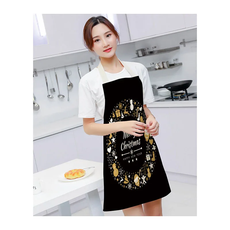 Black Gold Christmas Apron Elk Snowman Christmas Tree Kitchen Cooking Aprons Christmas Decorations for Home Delantal Cocina