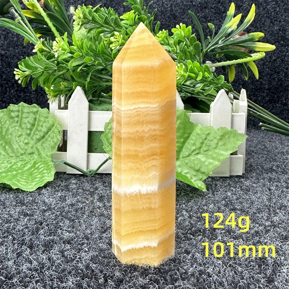 Natural Yellow Hexagonal Calcite Crystal Wand Healing Gemstone Obelisk Home Decor Meditation Holiday Gift