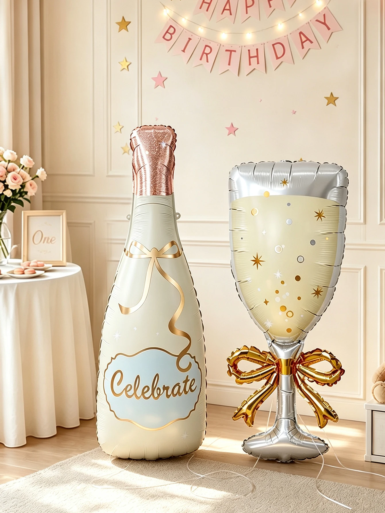 2pcs Foil Wine Bottle Balloons with Bows， Birthday Parties, Wedding Anniversaries, Themed Weddings,and Celebrations