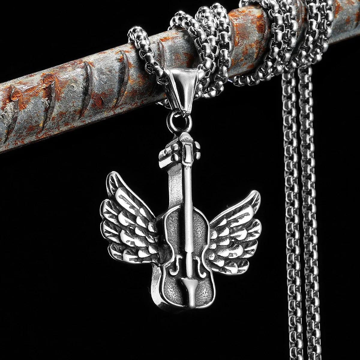 الملاك الجناح الكمان الفولاذ المقاوم للصدأ الرجال القلائد سلسلة بدلاية فاسق للنساء موضة جديدة في المجوهرات هدايا بالجملة دروب شيبينغ