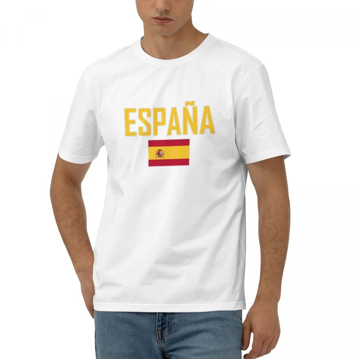 100% Cotton SPAIN Flag With Letter Design Short Sleeve T shirts Men Women Unisex Clothing T-Shirt Tops Tees 5XL